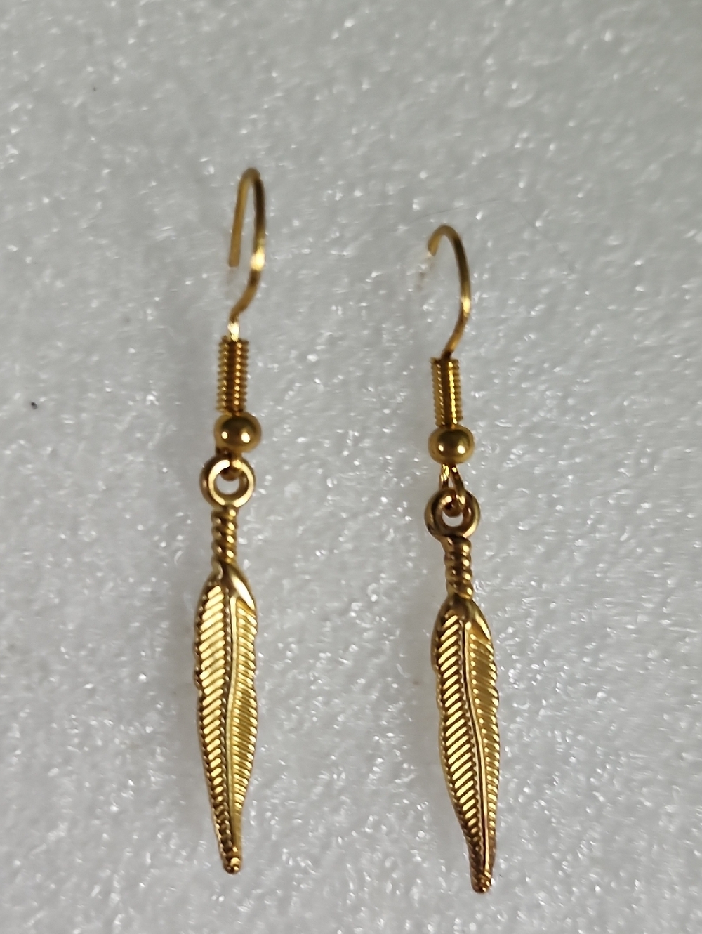 Hand Crafted Gold Feather Dangle Earrings